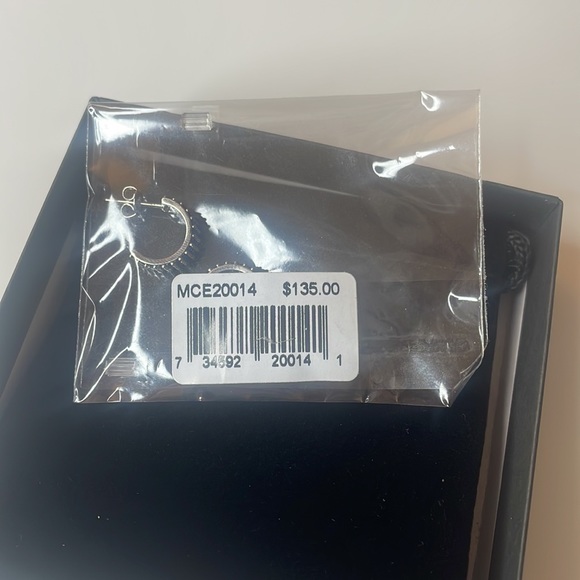 Macy’s Silver Half Hoop Blue Gemstone Earrings - Picture 8 of 8